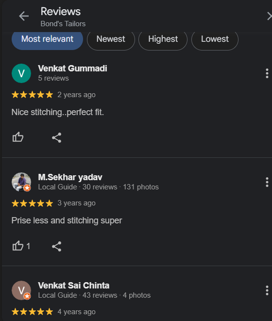Customer review 1 - Bonds Tailors